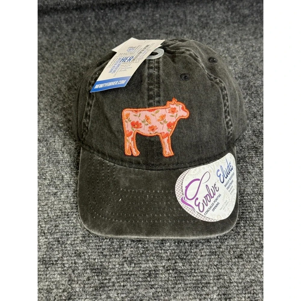 Infinity Her Women Flower Cow Cap Hat Concealed Ponytail Black Fade Farm Country